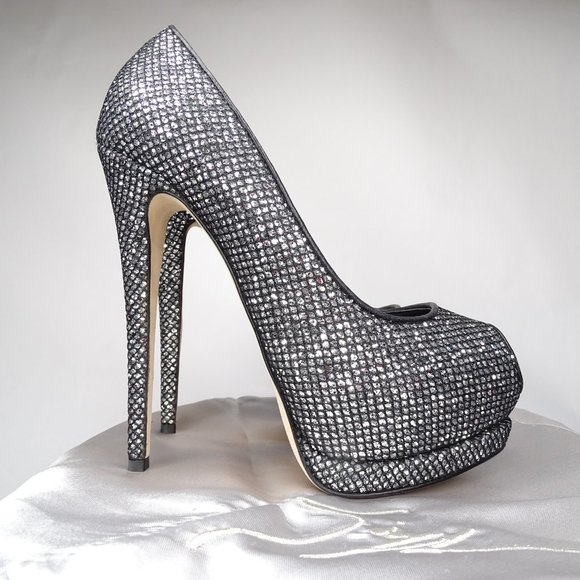 GIUSEPPE ZANOTTI Sharon 105 Glitter Peep Toe Pumps - Picture 3 of 15
